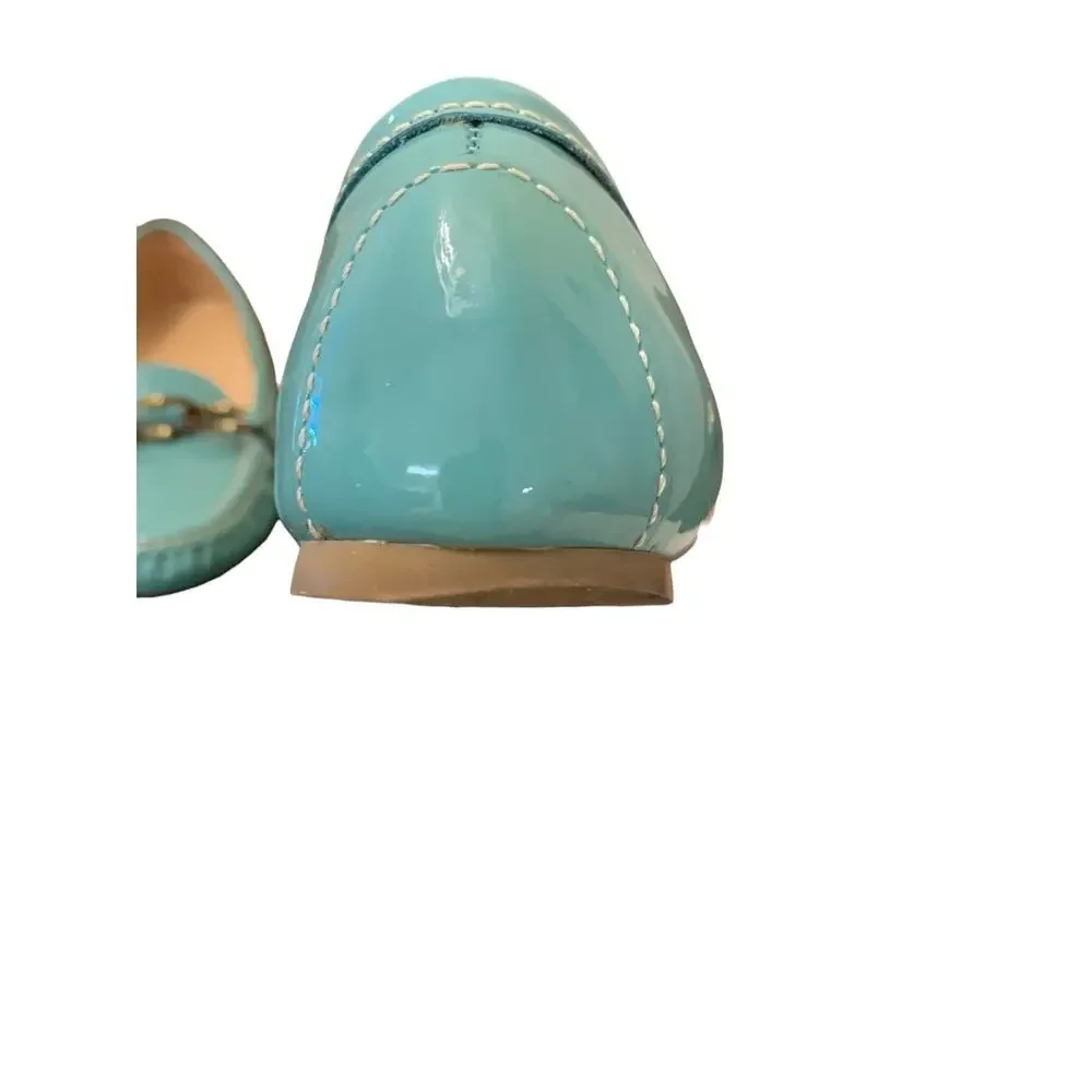 Talbots Teal Patent Leather Loafers Womens 6.5 B Chain Link Flats Brazil